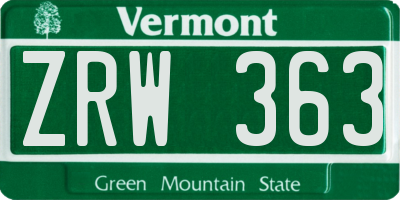 VT license plate ZRW363