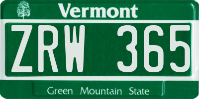 VT license plate ZRW365