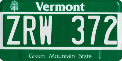 VT license plate ZRW372