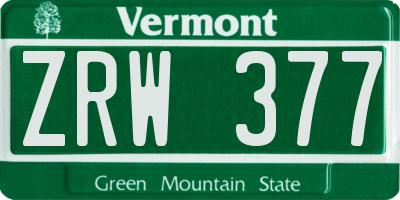 VT license plate ZRW377