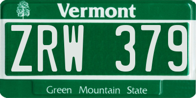 VT license plate ZRW379