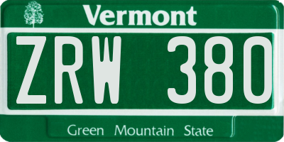 VT license plate ZRW380