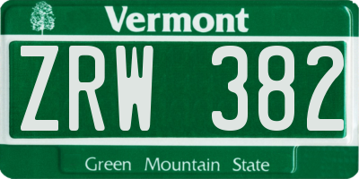 VT license plate ZRW382
