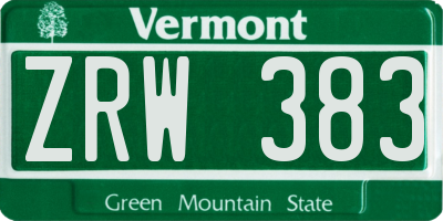 VT license plate ZRW383