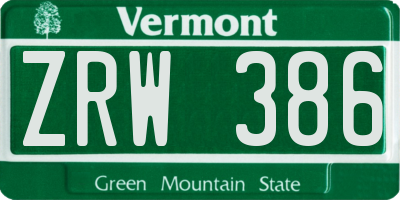 VT license plate ZRW386