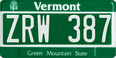 VT license plate ZRW387