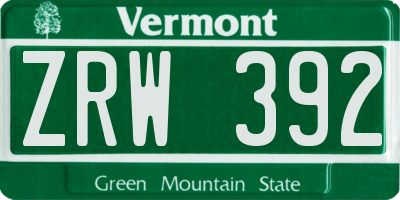 VT license plate ZRW392