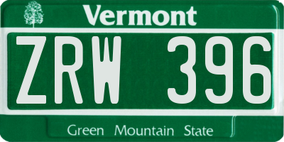 VT license plate ZRW396
