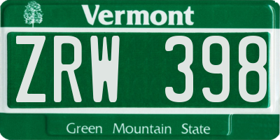 VT license plate ZRW398