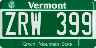 VT license plate ZRW399