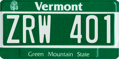 VT license plate ZRW401