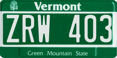 VT license plate ZRW403