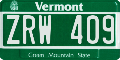 VT license plate ZRW409