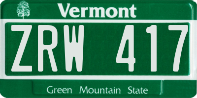 VT license plate ZRW417
