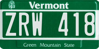VT license plate ZRW418