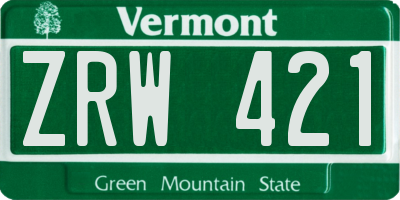 VT license plate ZRW421