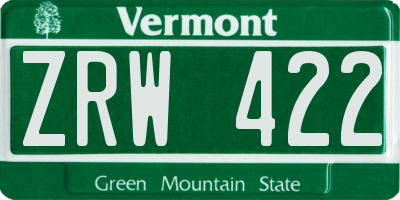 VT license plate ZRW422