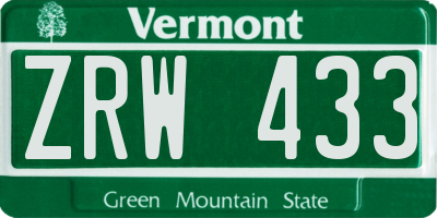 VT license plate ZRW433