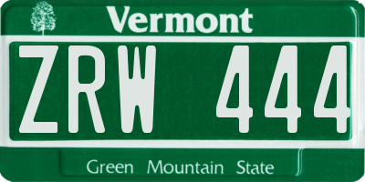 VT license plate ZRW444