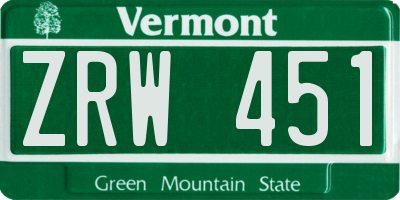 VT license plate ZRW451