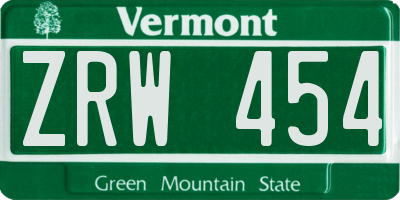 VT license plate ZRW454