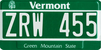 VT license plate ZRW455