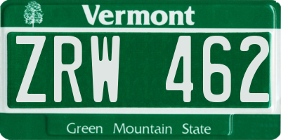 VT license plate ZRW462