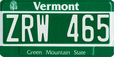 VT license plate ZRW465