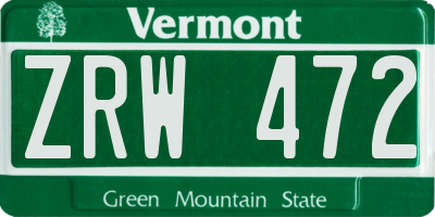 VT license plate ZRW472