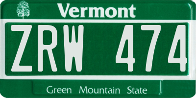 VT license plate ZRW474