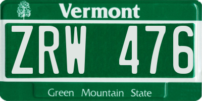 VT license plate ZRW476