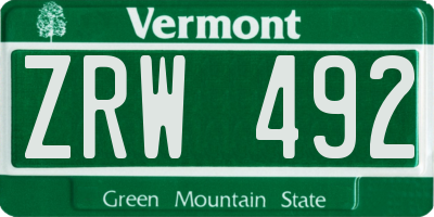 VT license plate ZRW492