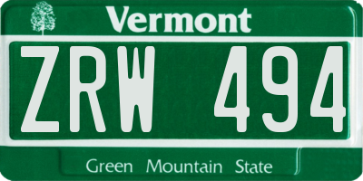 VT license plate ZRW494