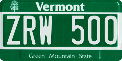 VT license plate ZRW500