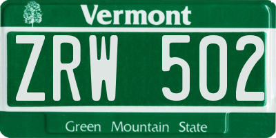 VT license plate ZRW502