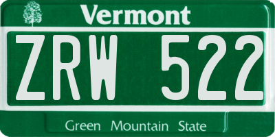 VT license plate ZRW522