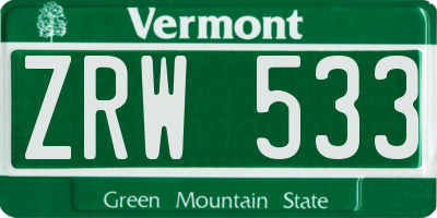 VT license plate ZRW533