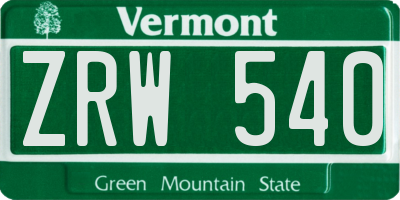 VT license plate ZRW540