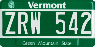 VT license plate ZRW542
