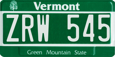 VT license plate ZRW545