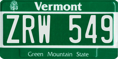 VT license plate ZRW549