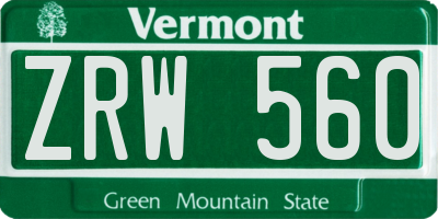 VT license plate ZRW560