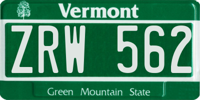 VT license plate ZRW562