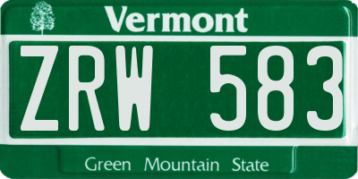 VT license plate ZRW583