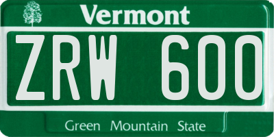 VT license plate ZRW600