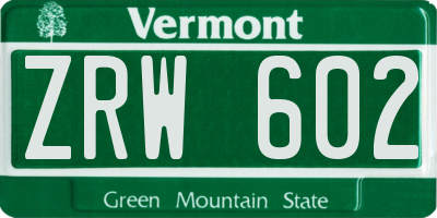VT license plate ZRW602