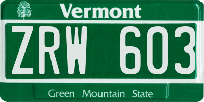 VT license plate ZRW603