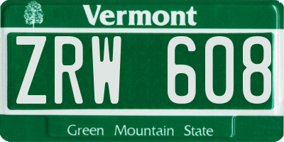 VT license plate ZRW608