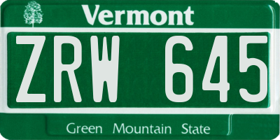 VT license plate ZRW645