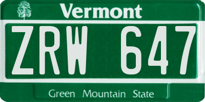 VT license plate ZRW647